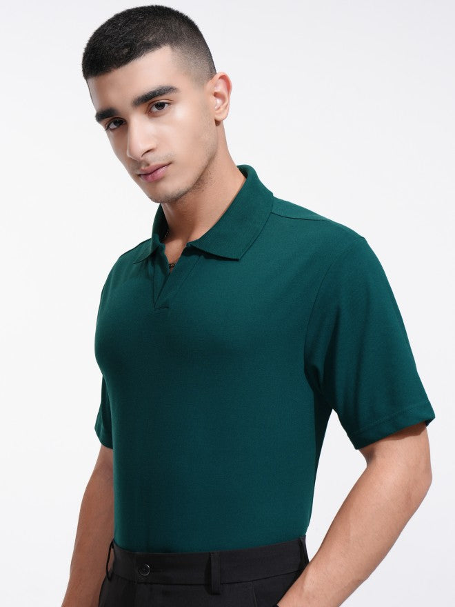 Highlander Men Teal Solid Polo Collar T-Shirt - Teal - Image 4