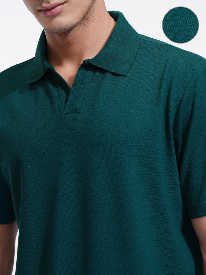 Highlander Men Teal Solid Polo Collar T-Shirt - Teal - Image 5
