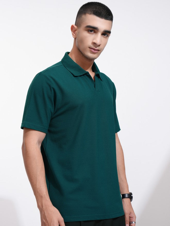 Highlander Men Teal Solid Polo Collar T-Shirt - Teal - Image 6