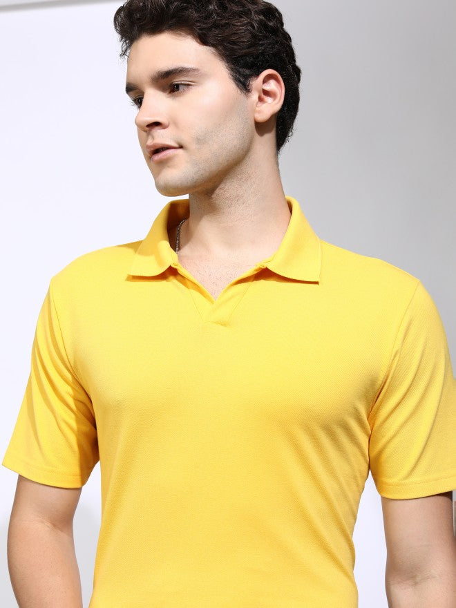 Highlander Men Yellow Solid Polo Collar T-Shirt - Yellow - Image 1