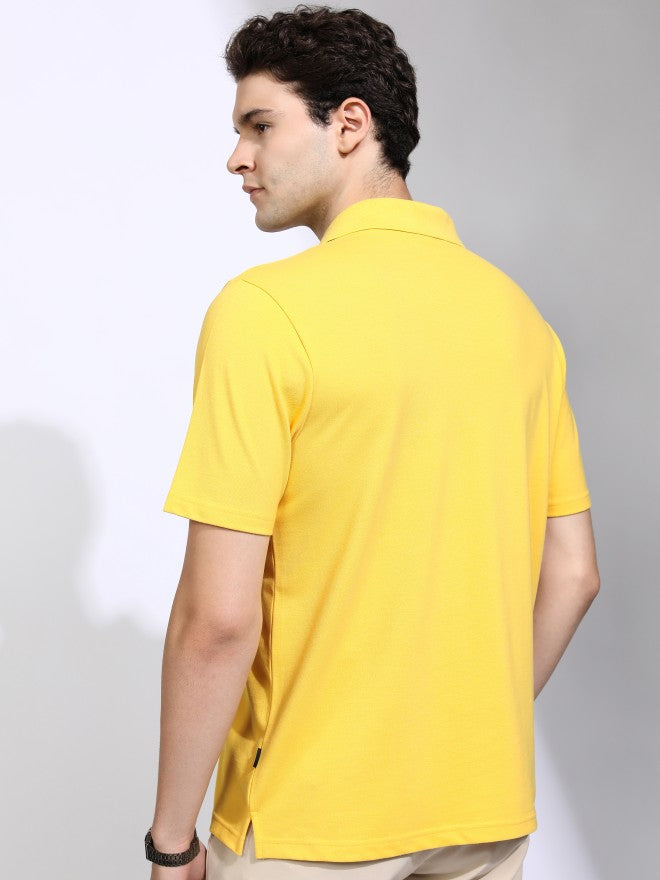 Highlander Men Yellow Solid Polo Collar T-Shirt - Yellow - Image 3