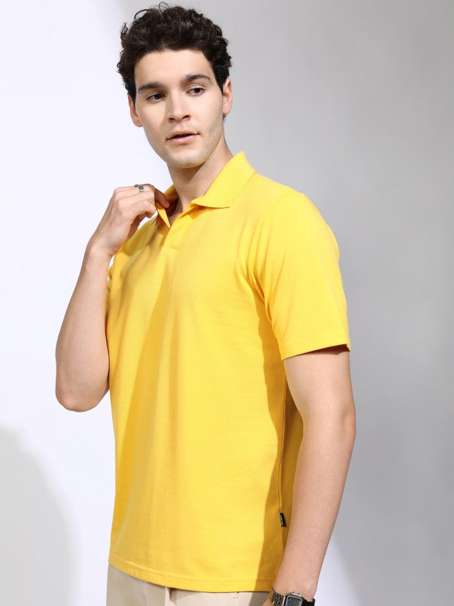 Highlander Men Yellow Solid Polo Collar T-Shirt - Yellow - Image 4