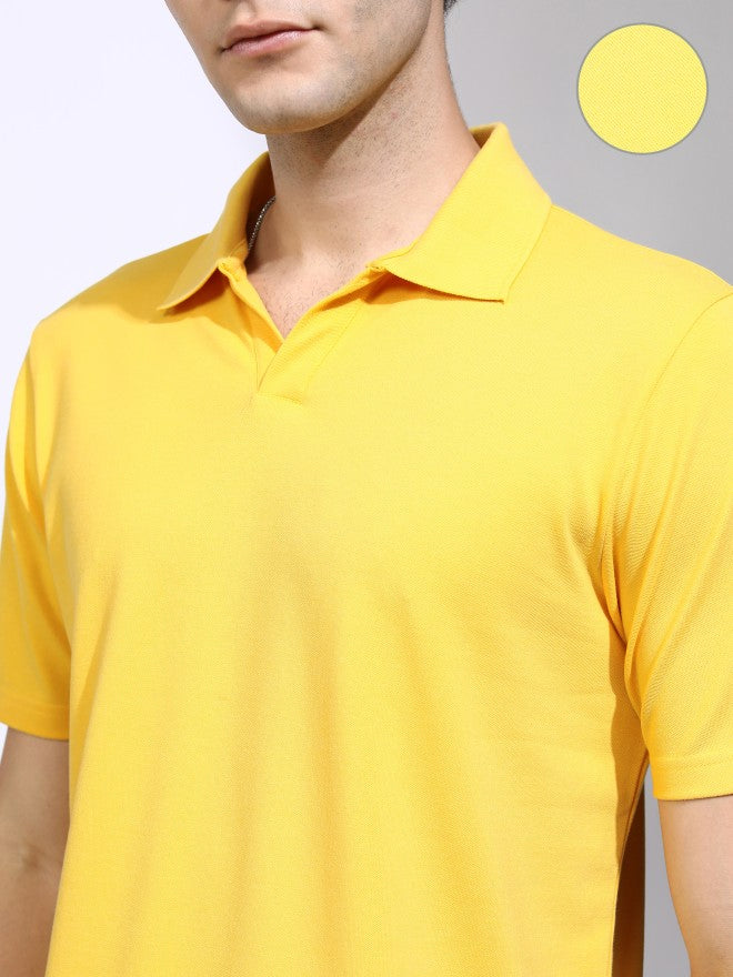 Highlander Men Yellow Solid Polo Collar T-Shirt - Yellow - Image 5
