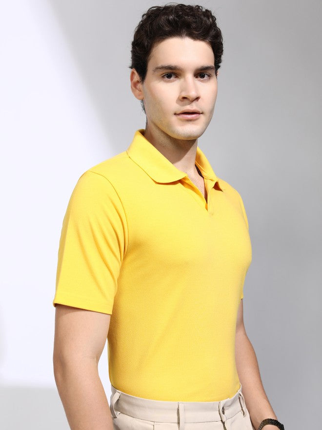 Highlander Men Yellow Solid Polo Collar T-Shirt - Yellow - Image 6