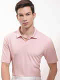 Highlander Men Pink Solid Polo Collar T-Shirt - Pink - Image 1