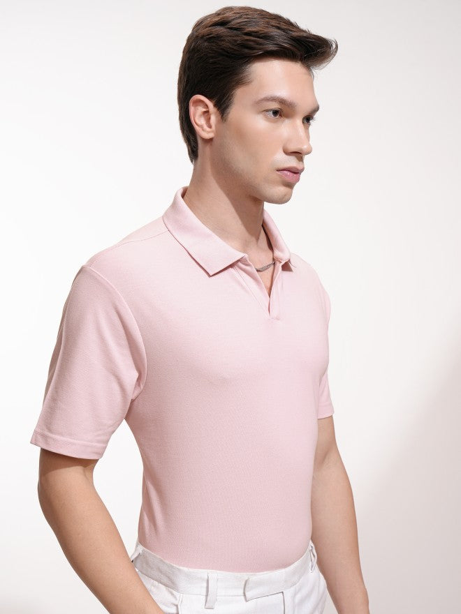 Highlander Men Pink Solid Polo Collar T-Shirt - Pink - Image 6