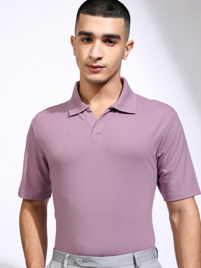 Highlander Men Mauve Solid Polo Collar T-Shirt - Mauve - Image 1