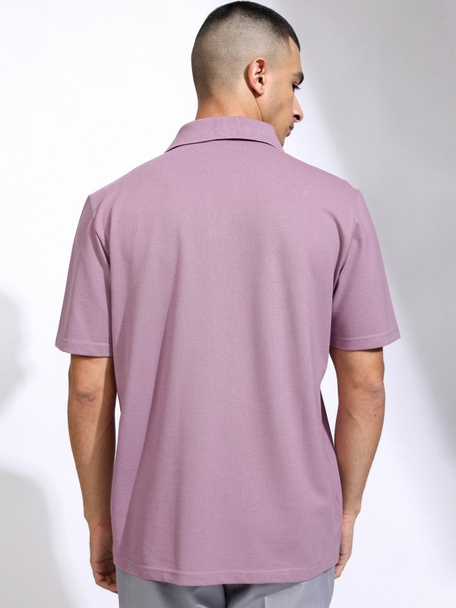 Highlander Men Mauve Solid Polo Collar T-Shirt - Mauve - Image 3