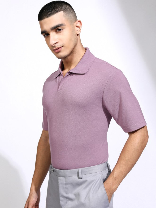Highlander Men Mauve Solid Polo Collar T-Shirt - Mauve - Image 4