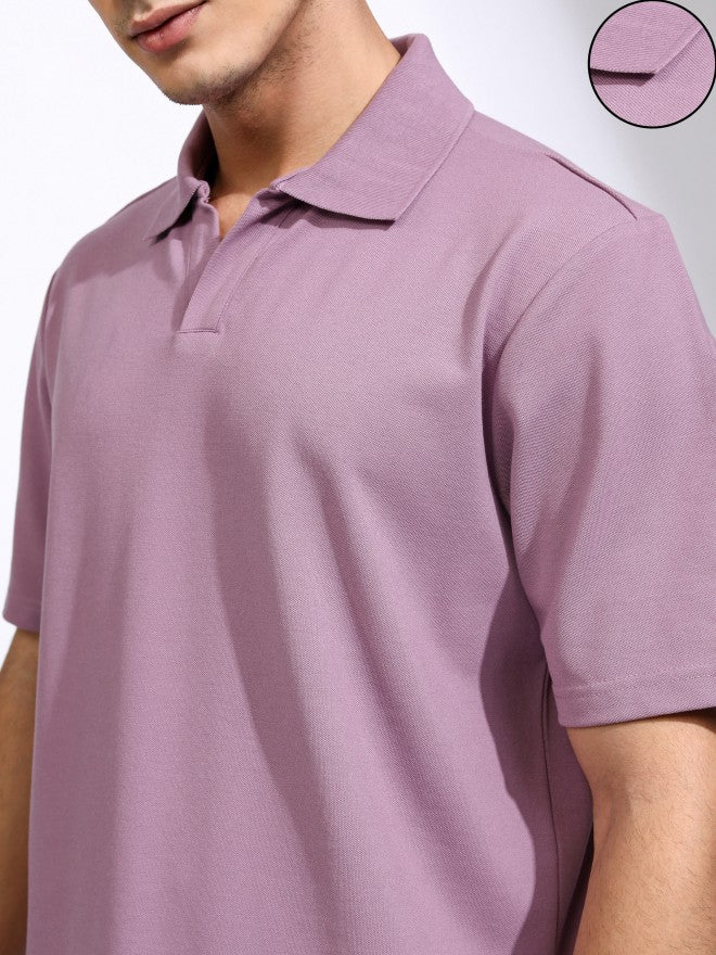 Highlander Men Mauve Solid Polo Collar T-Shirt - Mauve - Image 5