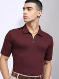 Highlander Men Maroon Solid Polo Collar T-Shirt - Maroon - Image 1