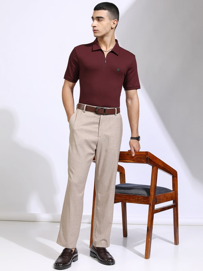 Highlander Men Maroon Solid Polo Collar T-Shirt - Maroon - Image 2