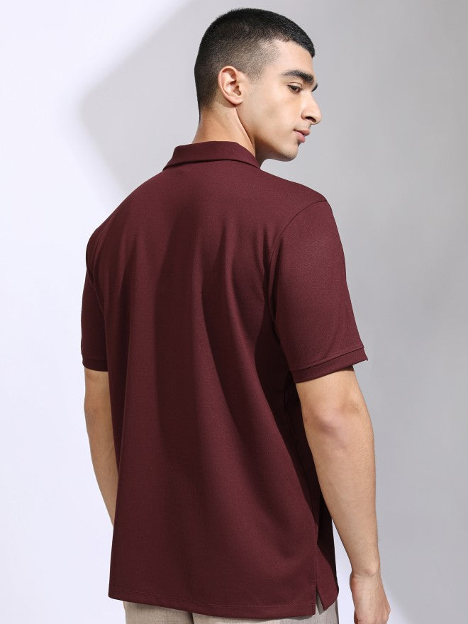 Highlander Men Maroon Solid Polo Collar T-Shirt - Maroon - Image 3