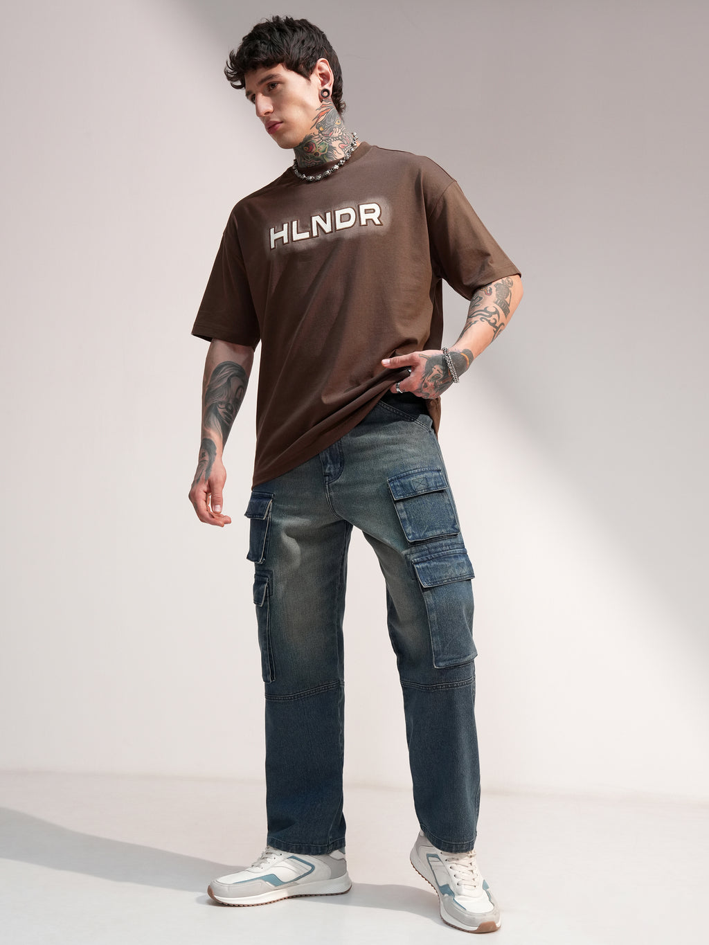 Highlander Men Brown Printed Round Neck Oversized Fit T-Shirt - Brown - Image 2