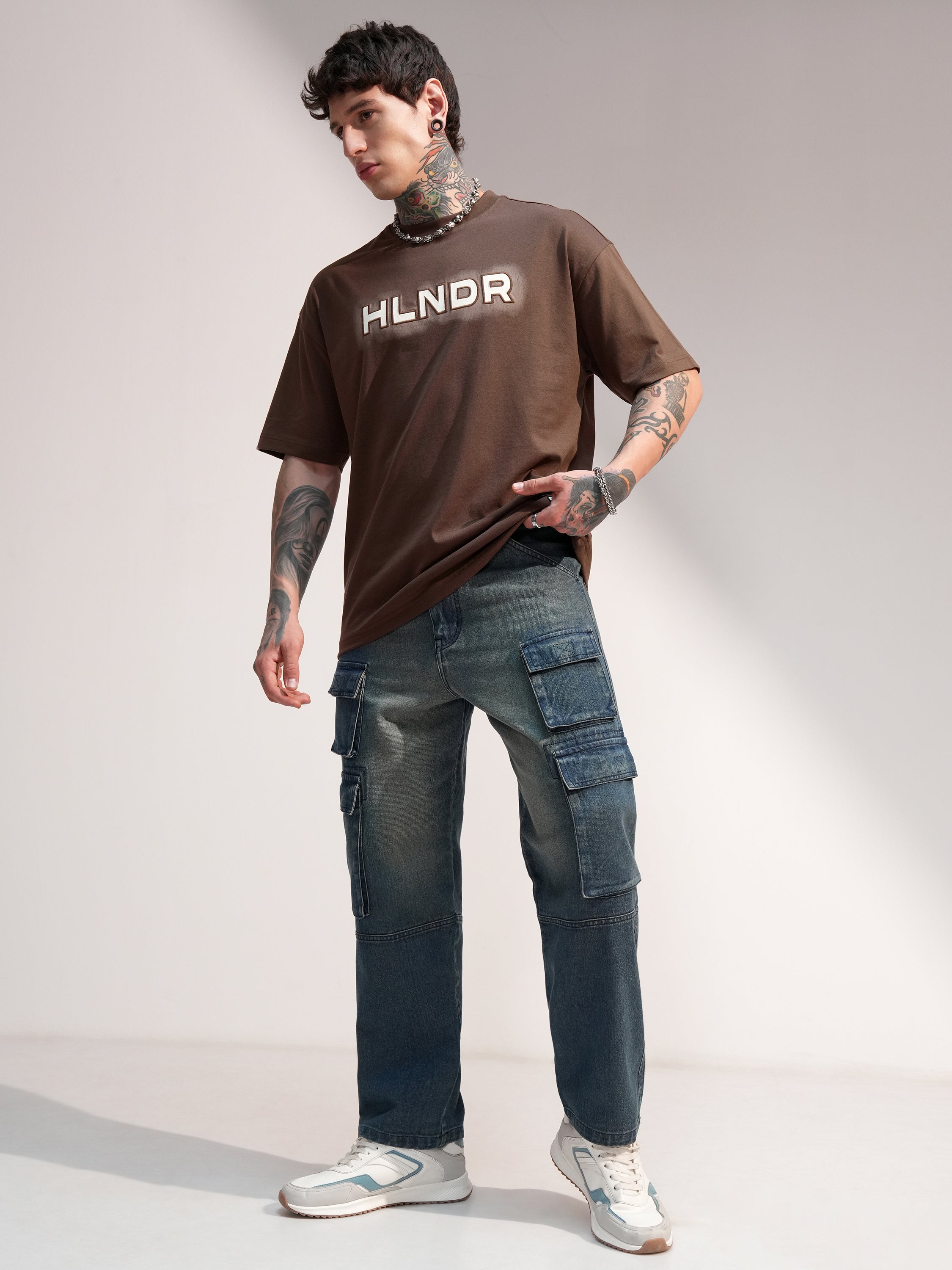 Highlander Men Brown Printed Round Neck Oversized Fit T-Shirt - Brown - Image 2