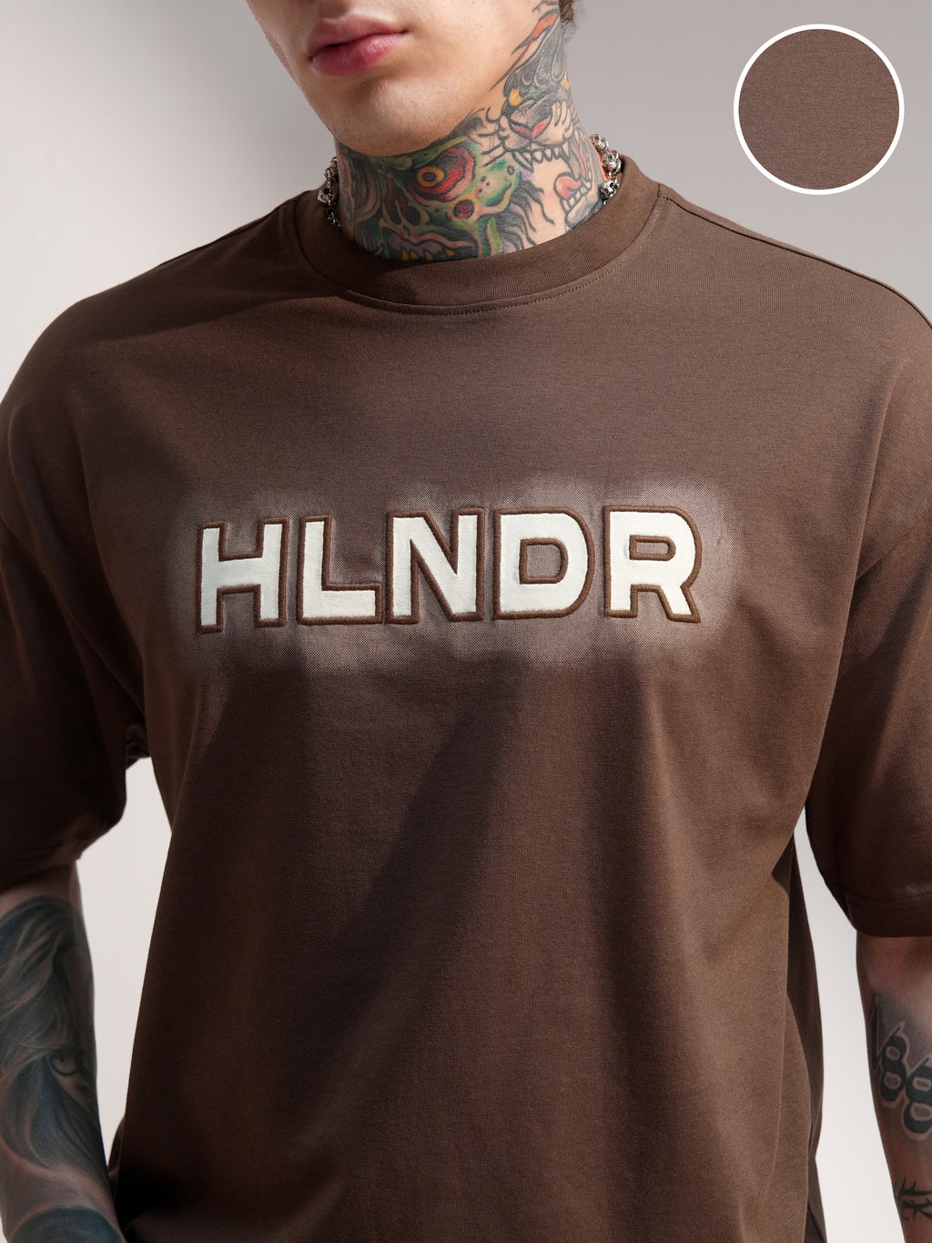 Highlander Men Brown Printed Round Neck Oversized Fit T-Shirt - Brown - Image 5