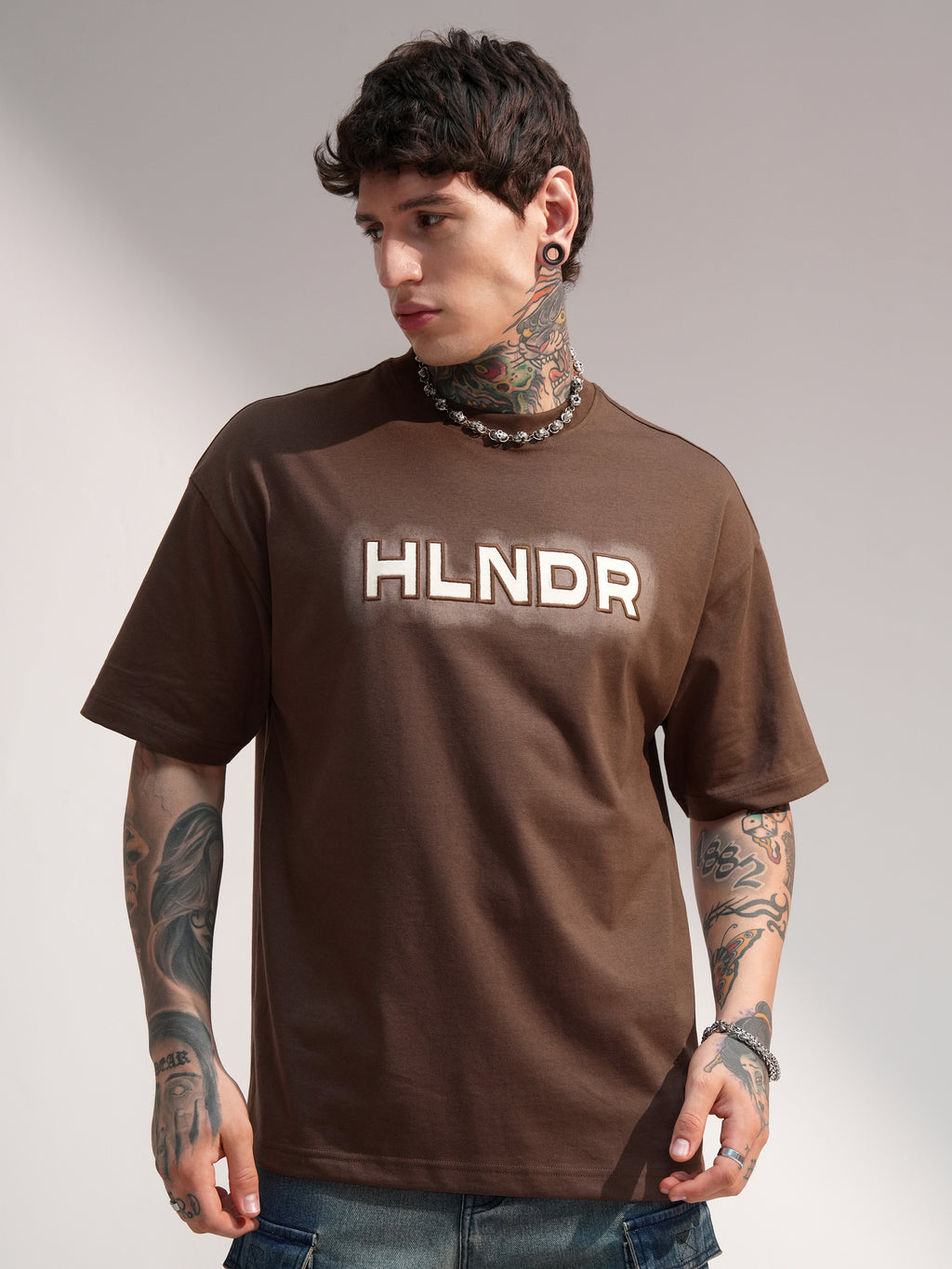 Highlander Men Brown Printed Round Neck Oversized Fit T-Shirt - Brown - Image 6