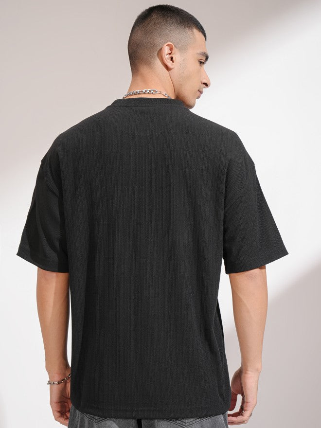 Highlander Men Black Self Design Round Neck Oversized Fit T-Shirt - Black - Image 3