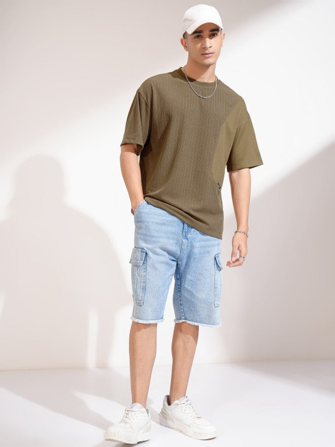Highlander Men Olive Self Design Round Neck Oversized Fit T-Shirt - Olive - Image 2
