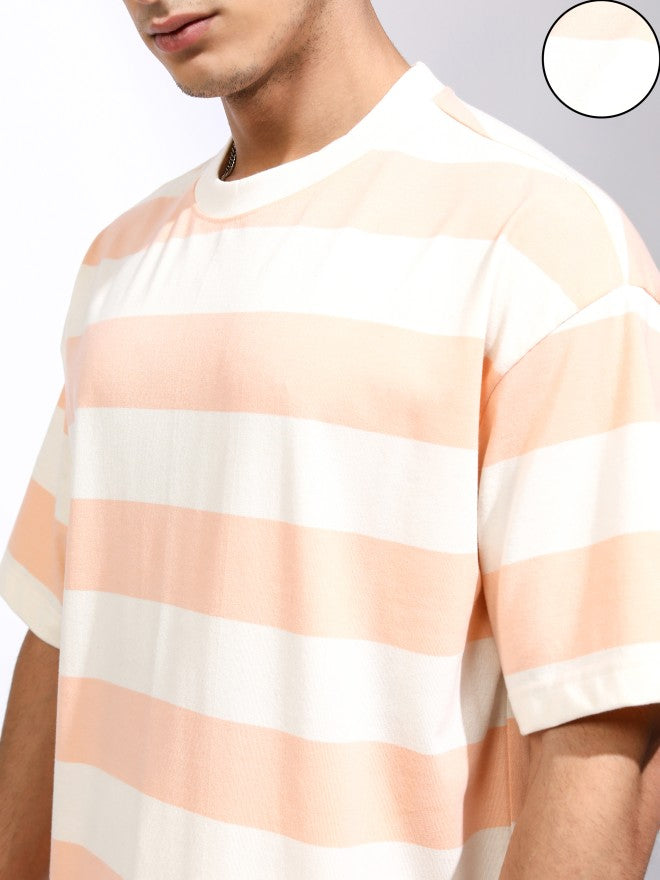 Highlander Men Off White Striped Oversized Fit T-Shirt - Off White - Image 5