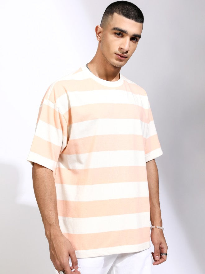 Highlander Men Off White Striped Oversized Fit T-Shirt - Off White - Image 6