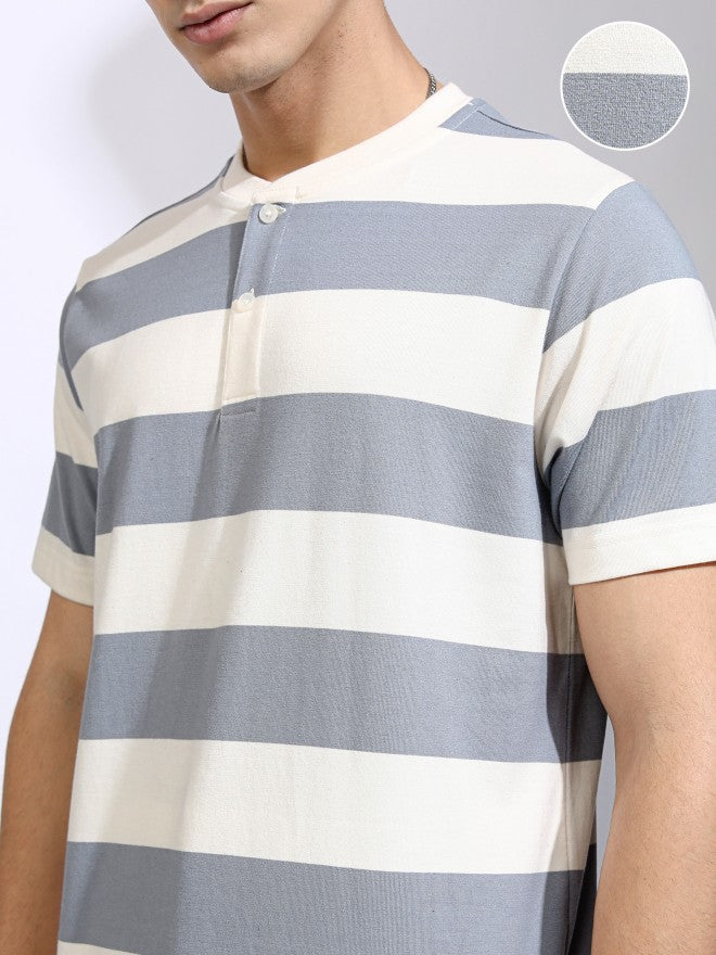 Highlander Men Off White Striped Relaxed Fit T-Shirt - Off White - Image 5
