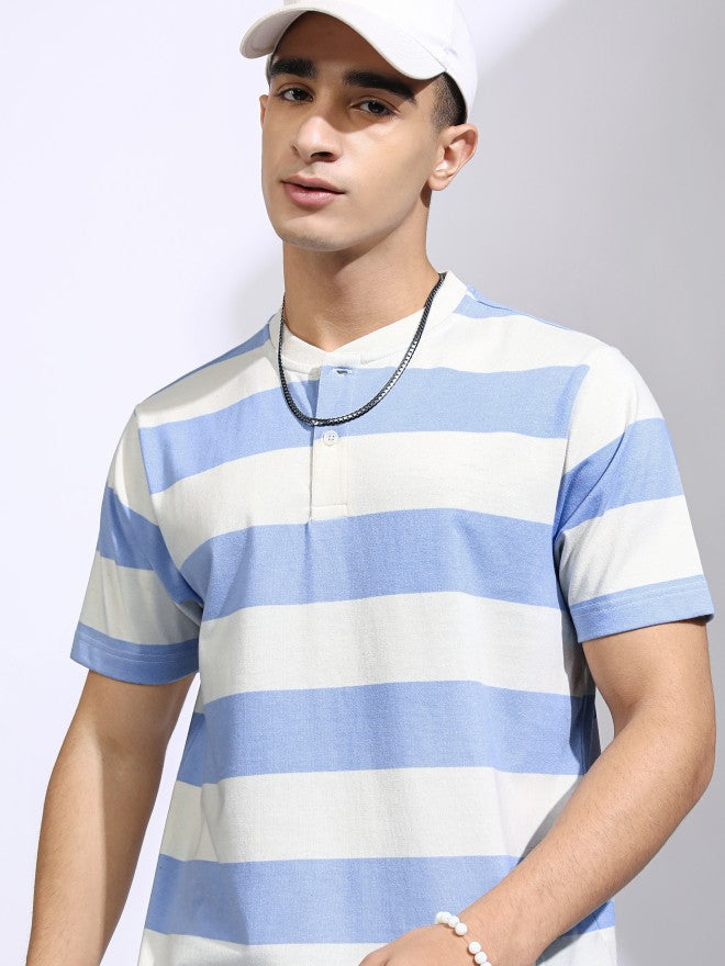 Highlander Men Off White Striped Relaxed Fit T-Shirt - Off White - Image 1
