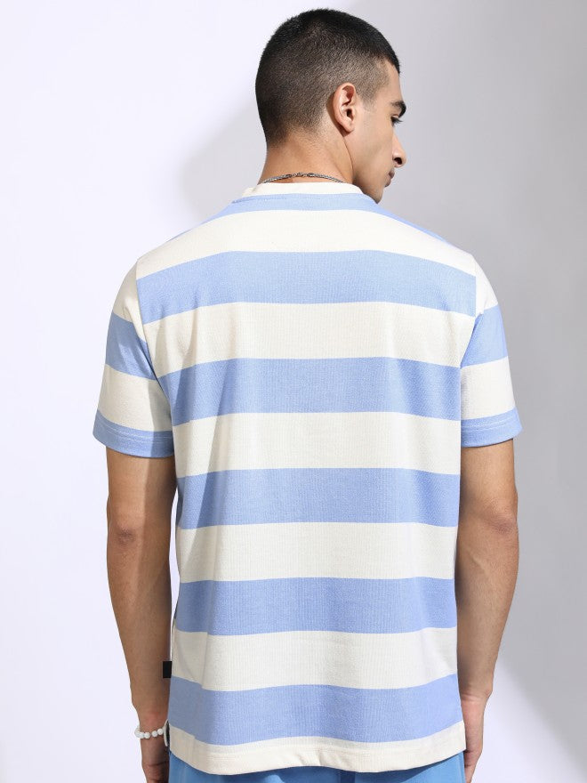 Highlander Men Off White Striped Relaxed Fit T-Shirt - Off White - Image 3