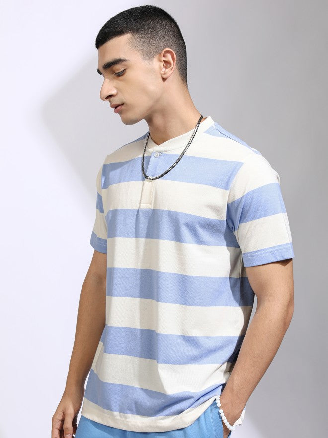 Highlander Men Off White Striped Relaxed Fit T-Shirt - Off White - Image 4