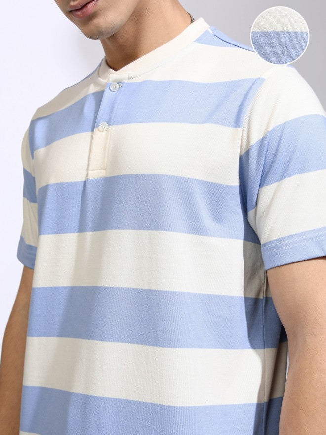 Highlander Men Off White Striped Relaxed Fit T-Shirt - Off White - Image 5