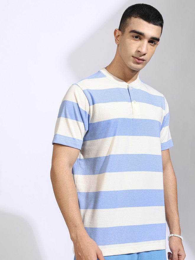 Highlander Men Off White Striped Relaxed Fit T-Shirt - Off White - Image 6