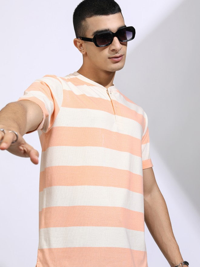 Highlander Men Off White Striped Relaxed Fit T-Shirt - Off White - Image 1
