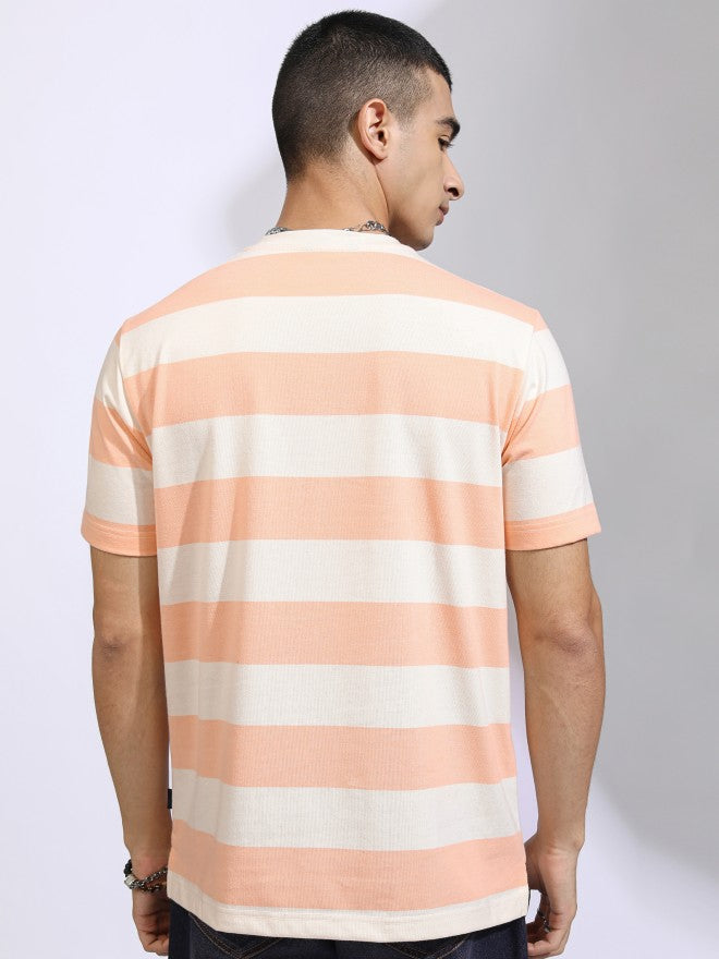 Highlander Men Off White Striped Relaxed Fit T-Shirt - Off White - Image 3
