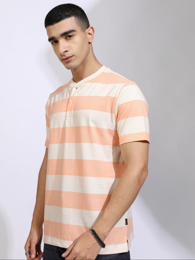 Highlander Men Off White Striped Relaxed Fit T-Shirt - Off White - Image 4