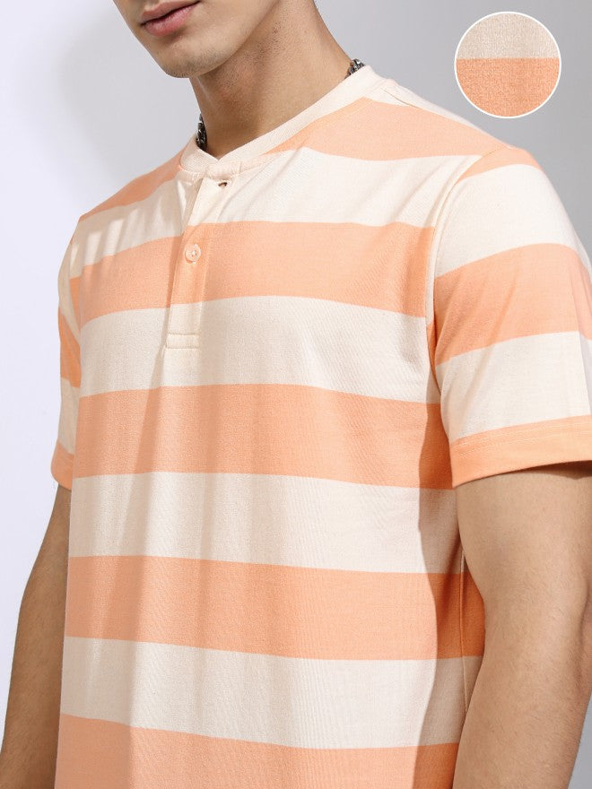 Highlander Men Off White Striped Relaxed Fit T-Shirt - Off White - Image 5