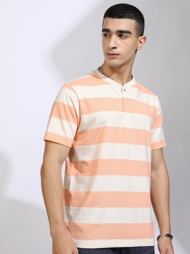 Highlander Men Off White Striped Relaxed Fit T-Shirt - Off White - Image 6