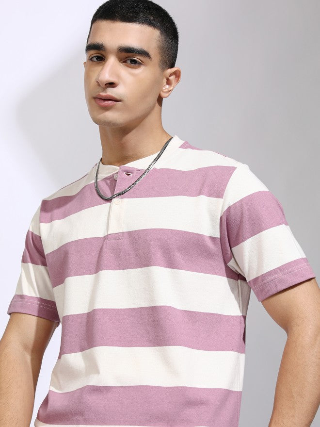 Highlander Men Off White Striped Relaxed Fit T-Shirt - Off White - Image 1