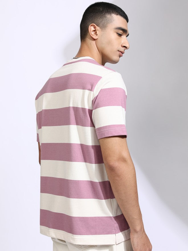 Highlander Men Off White Striped Relaxed Fit T-Shirt - Off White - Image 3