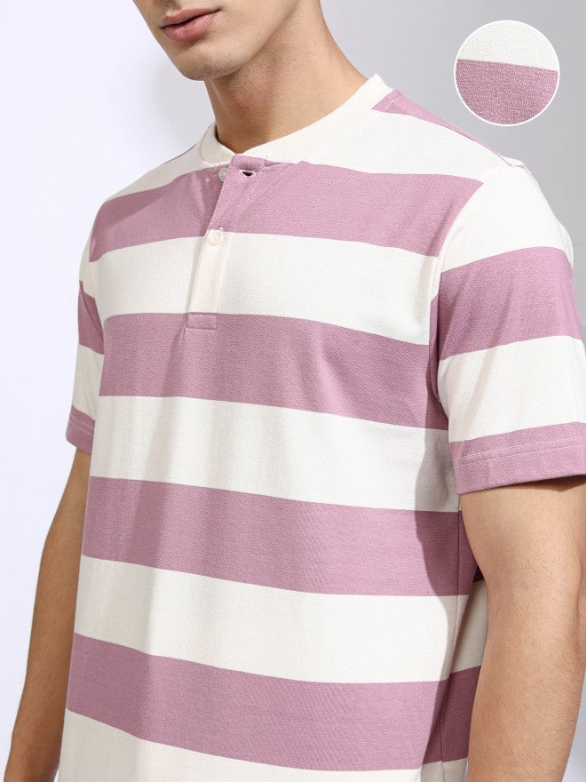 Highlander Men Off White Striped Relaxed Fit T-Shirt - Off White - Image 5