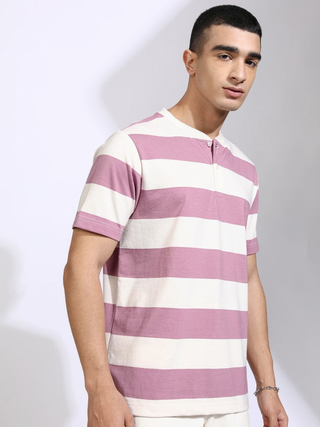 Highlander Men Off White Striped Relaxed Fit T-Shirt - Off White - Image 6