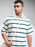 Highlander Men Off White Striped Polo Collar T-Shirt - Off White - Image 1