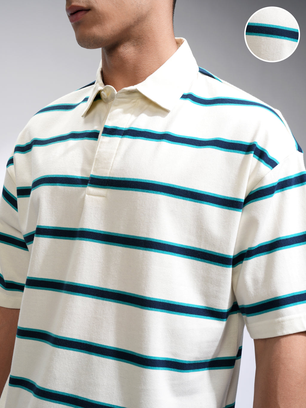 Highlander Men Off White Striped Polo Collar T-Shirt - Off White - Image 5