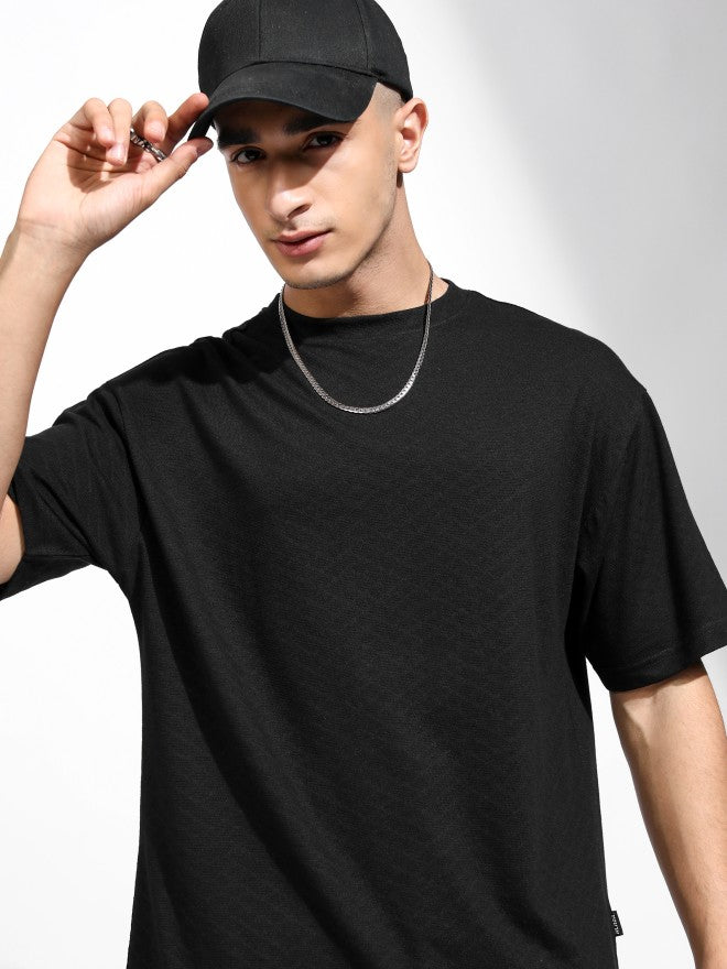 Highlander Men Black Self Design Relaxed Fit T-Shirt - Black - Image 1
