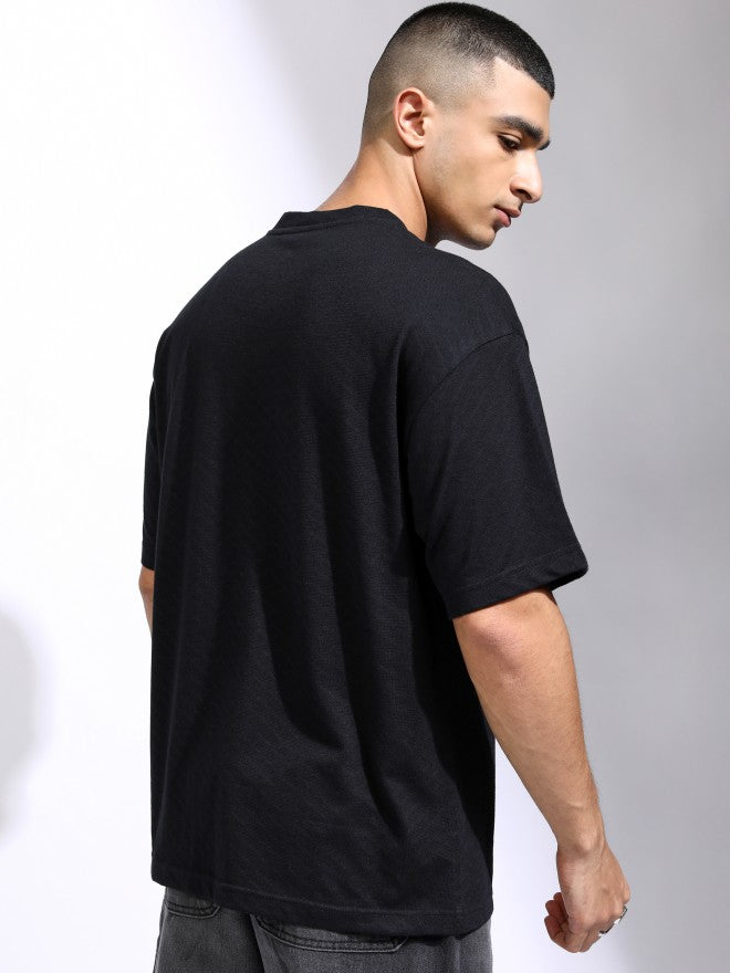 Highlander Men Black Self Design Relaxed Fit T-Shirt - Black - Image 3