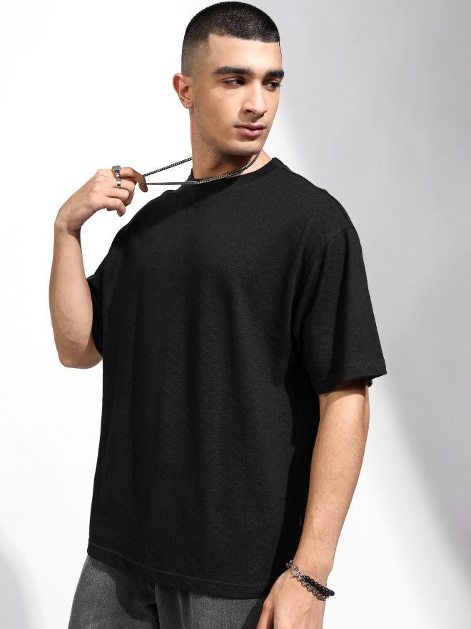 Highlander Men Black Self Design Relaxed Fit T-Shirt - Black - Image 4