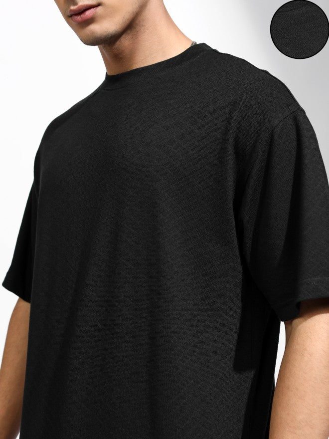 Highlander Men Black Self Design Relaxed Fit T-Shirt - Black - Image 5