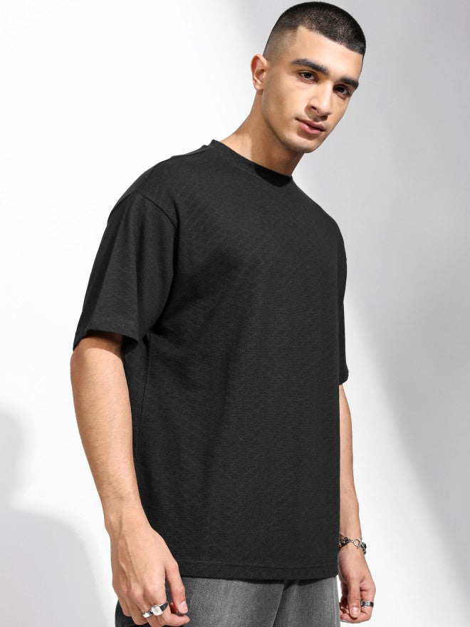 Highlander Men Black Self Design Relaxed Fit T-Shirt - Black - Image 6