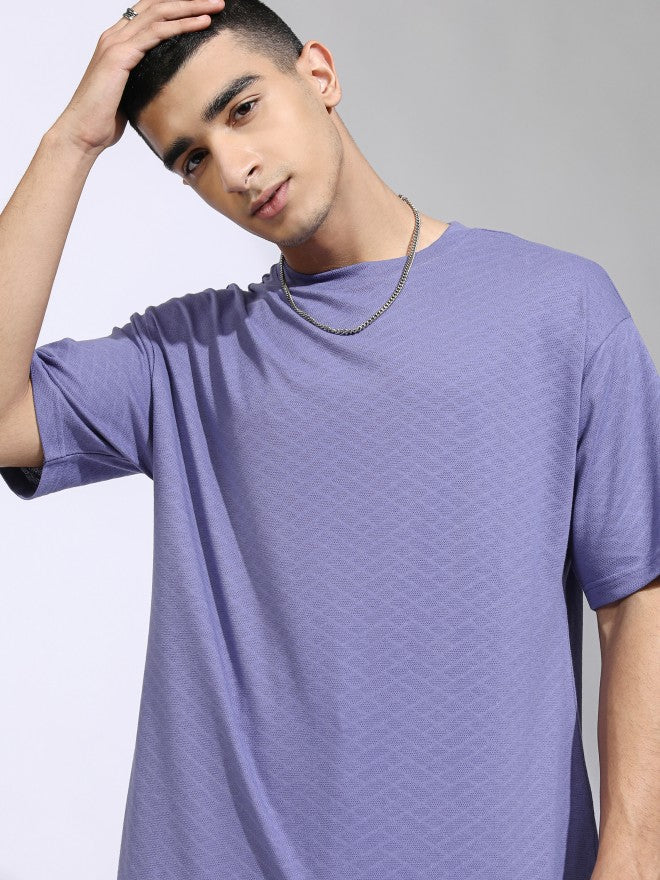 Highlander Men Purple Self Design Relaxed Fit T-Shirt - Purple - Image 1