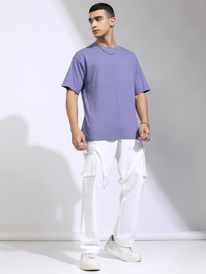 Highlander Men Purple Self Design Relaxed Fit T-Shirt - Purple - Image 2