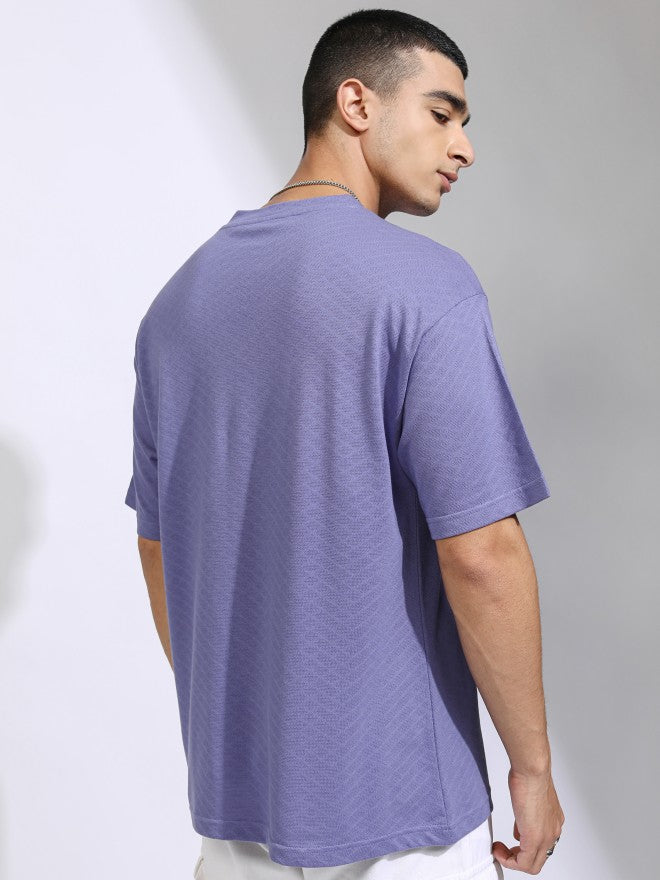 Highlander Men Purple Self Design Relaxed Fit T-Shirt - Purple - Image 3
